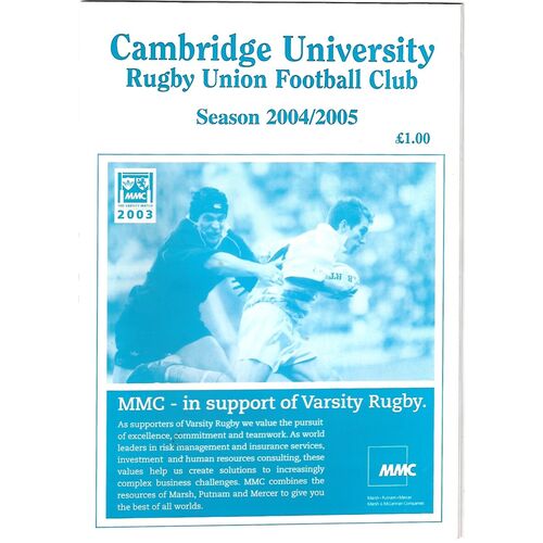 Cambridge University Home Rugby Union Programmes