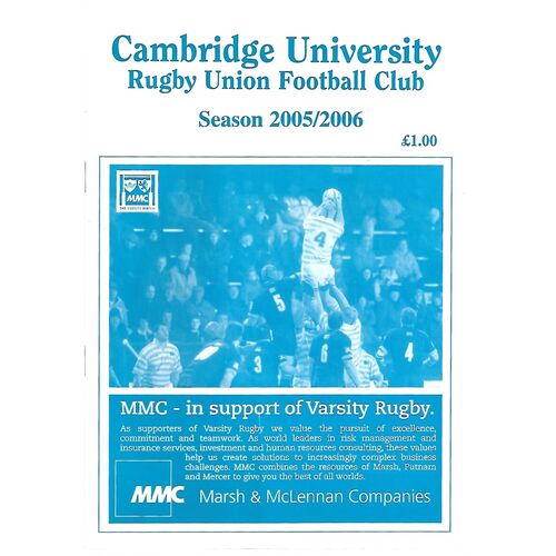 Cambridge University Home Rugby Union Programmes