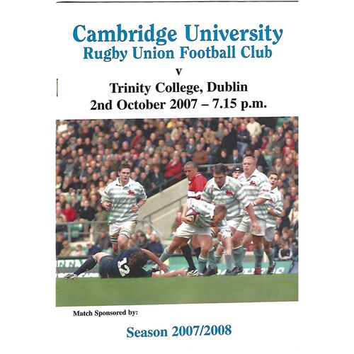 2007/08 Cambridge University v Trinity College Dublin (02/10/2007) Rugby Union Programme