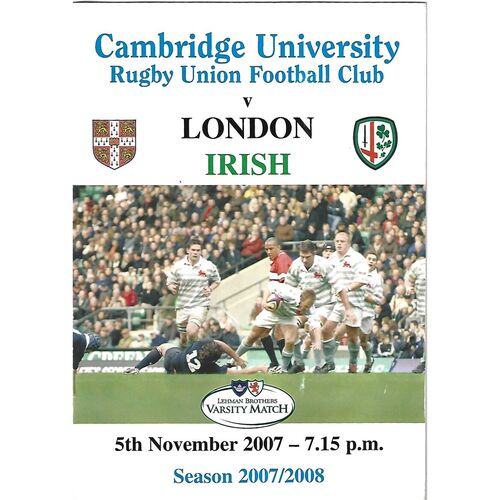 2007/08 Cambridge University v London Irish (05/11/2007) Rugby Union Programme