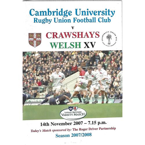 2007/08 Cambridge University v Crawhay's Welsh XV (14/11/2007) Rugby Union Programme