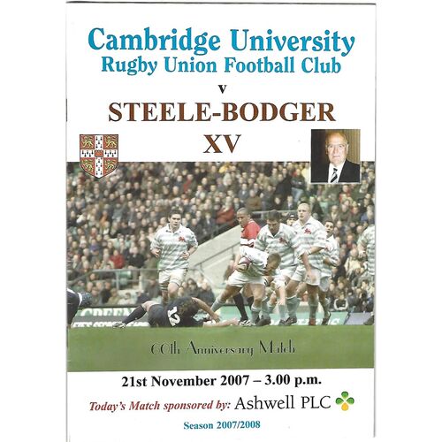 2007/08 Cambridge University v M.R Steele-Bodger's XV (21/11/2007) Rugby Union Programme