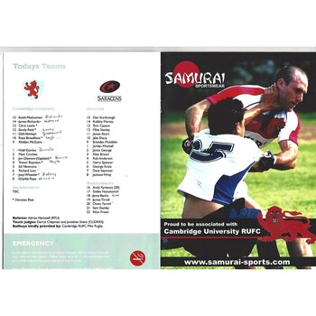 2008/09 Cambridge University v Saracens XV (29/10/2008) Rugby Union Programme