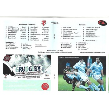 2009/10 Cambridge University v Saracens (19/10/2009) Rugby Union Programme