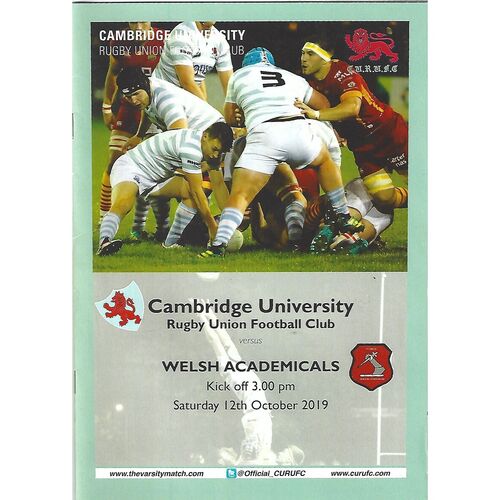 2019/20 Cambridge University v Welsh Academicals (12/10/2019) Rugby Union Programme