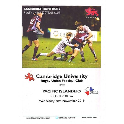 2019/20 Cambridge University v Pacific Islanders (20/11/2019) Rugby Union Programme