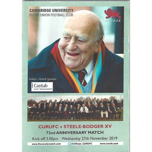 2019/20 Cambridge University v M.R Steele-Bodger's XV (27/11/2019) Rugby Union Programme