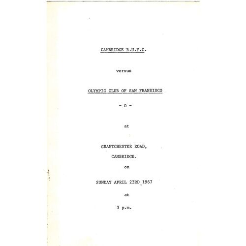 Cambridge Home Rugby Union Programmes