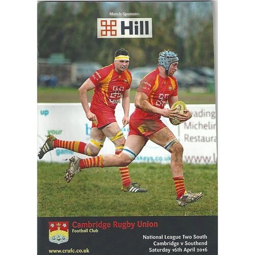 2015/16 Cambridge v Southend (16/04/2016) Rugby Union Programme
