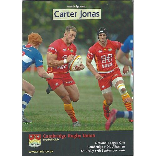 2016/17 Cambridge v Old Albanian (17/09/2016) Rugby Union Programme