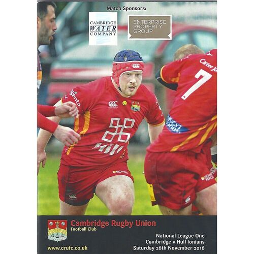 2016/17 Cambridge v Hull Ionians (26/11/2016) Rugby Union Programme