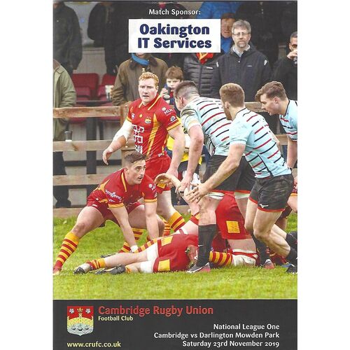 2019/20 Cambridge v Darlington Mowden Park (23/11/2019) Rugby Union Programme