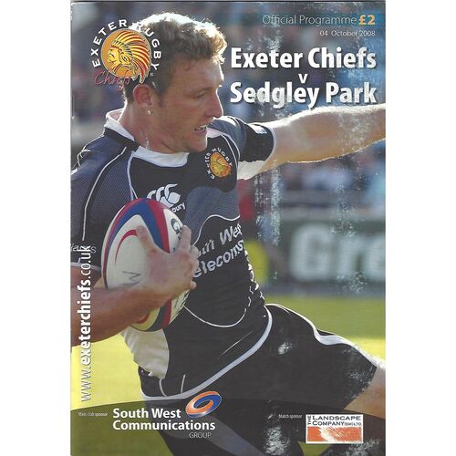 2008/09 Exeter Chiefs v Sedgley Park (04/10/2008) Rugby Union Programme