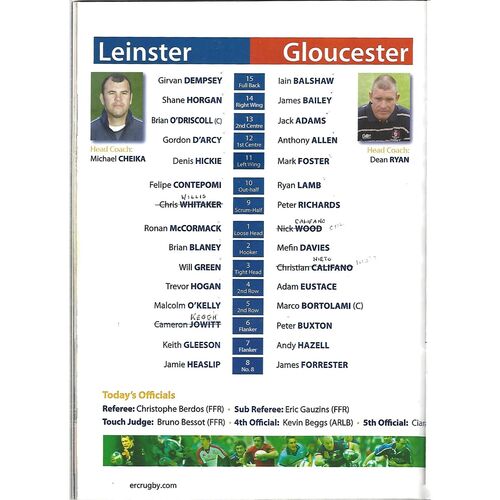 2006/07 Leinster v Gloucester Heineken Cup 1st Round (21/10/2006) Rugby Union Programme & Brian O'Driscoll Pullout