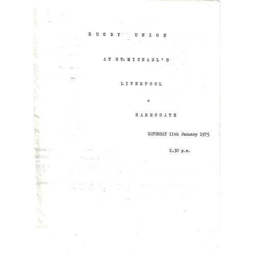 1974/75 Liverpool v Harrogate (11/01/1975) Rugby Union Programme
