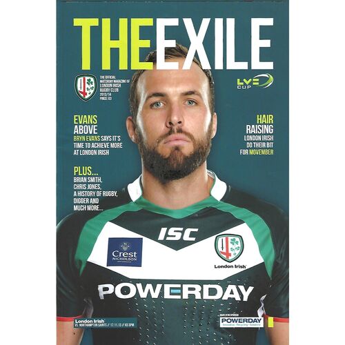 2013/14 London Irish v Northampton Saints (17/11/2013) LV Cup Rugby Union Programme
