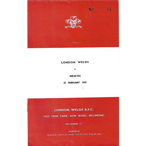 London Welsh Home Rugby Union Programmes