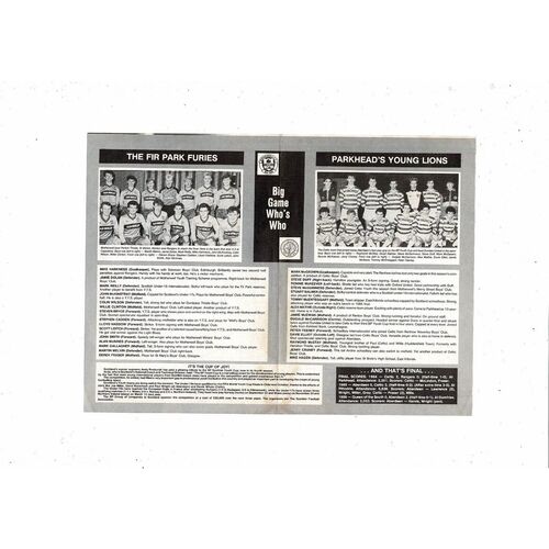 1987 Motherwell v Celtic Scottish Youth Cup Final Football Programme