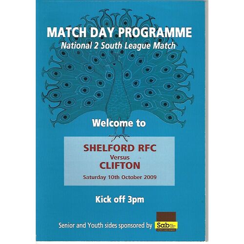 2009/10 Shelford v Clifton (10/10/2009) Rugby Union Programme