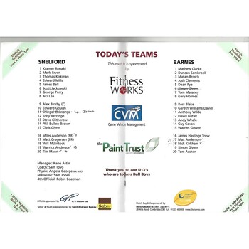 2009/10 Shelford v Barnes (24/10/2009) Rugby Union Programme