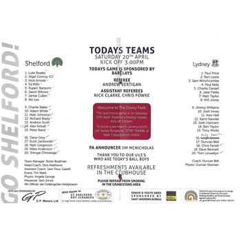 2012/13 Shelford v Lydney (20/04/2013) Rugby Union Programme