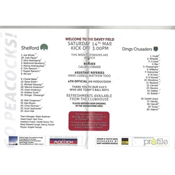 2014/15 Shelford v Dings Crusaders (14/03/2015) Rugby Union Programme