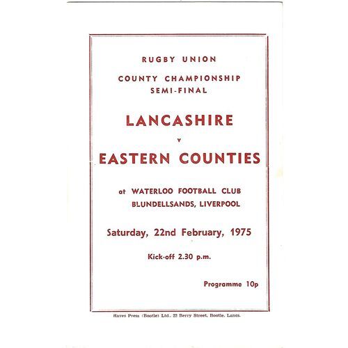 County Championship Semi Final Rugby Union Programmes