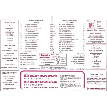 1975 Gloucestershire v Eastern Counties Rugby Union County Championship Final (22/03/1975) Rugby Union Programme