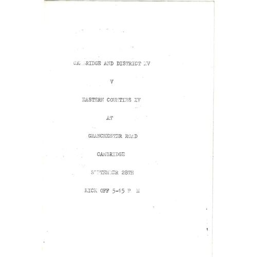 1963/64 Cambridge & District XV v Eastern Counties XV (28/009/1963) Rugby Union Programme