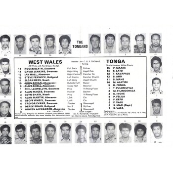 1974/75 West Wales v Tonga (12/10/1974) Tour Match Rugby Union Programme