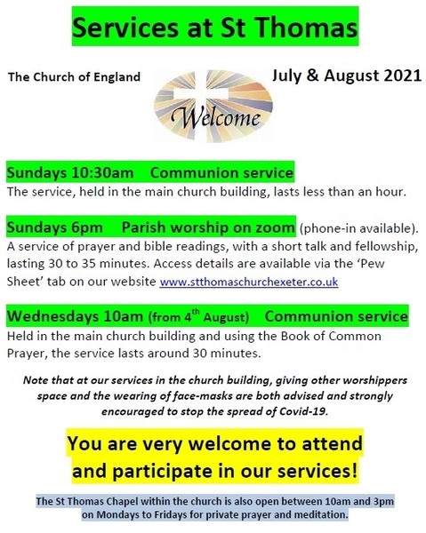 New service times for July & August 2021