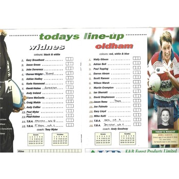 1994/95 Widnes v Oldham Rugby League programme