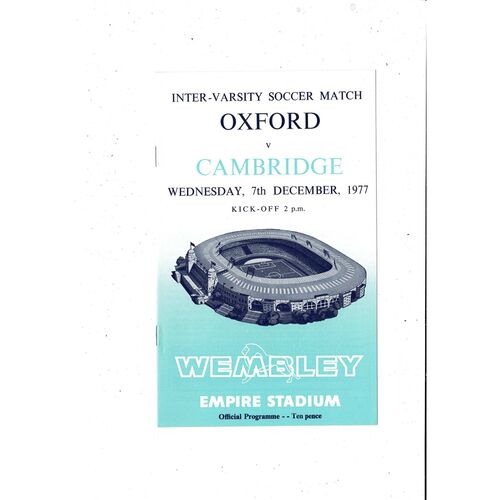 1977 Oxford v Cambridge Inter Varsity Football Programme