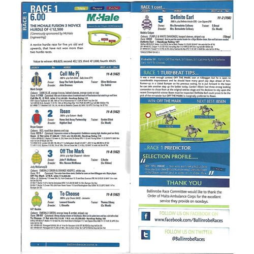 2015 Ballinrobe Horse Racing Racecard (26/05/2015)