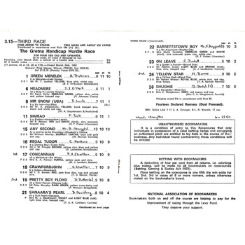 1982 Carlisle Horse Racing Racecard (10/04/1982) Easter Meeting First Day