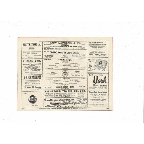 1950/51 Brentford v Manchester City Football Programme