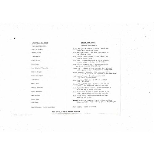 No date Castle Vale Police v Aston Villa Old Stars Football Programme.