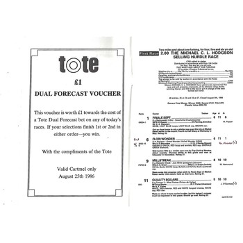 1986 Cartmel Summer Bank Holiday Meeting (25/08/1986) Horse Racing Racecard