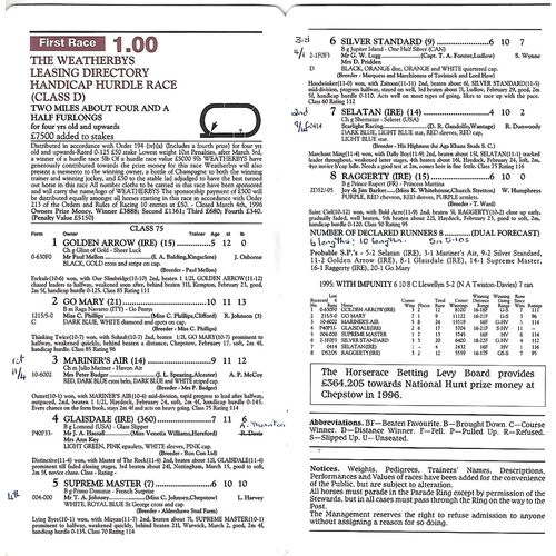 1996 Chepstow First March Meeting (09/03/1996) Horse Racing Racecard