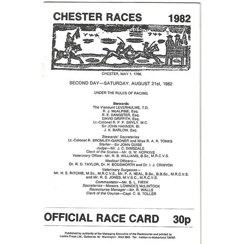 1982 Chester Meeting (21/08/1982) Horse Racing Racecard