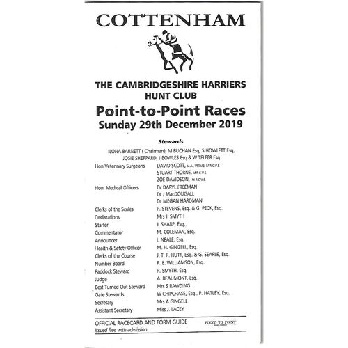 2019 Cottenham Point to Point Meeting (29/12/2019) Horse Racing Racecard