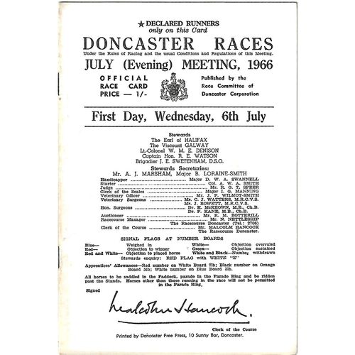 1966 Doncaster July Evening Meeting (06/07/1966) Horse Racing Racecard