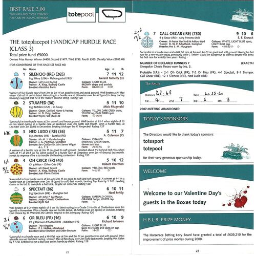 2008 Exeter Totesport Day Meeting (10/02/2008) Horse Racing Racecard