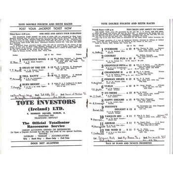 1969 Killarney Munster Harp Derby Meeting (16/07/1969) Horse Racing Racecard