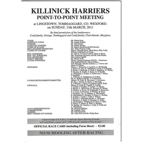 2011 Lingstown Killinick Harriers Point To Point Meeting (13/03/2011) Horse Racing Racecard