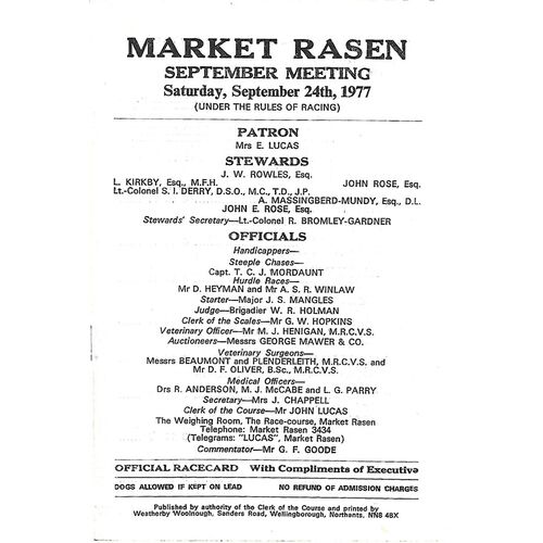 Market Rasen Horse Racing Racecards/Programmes
