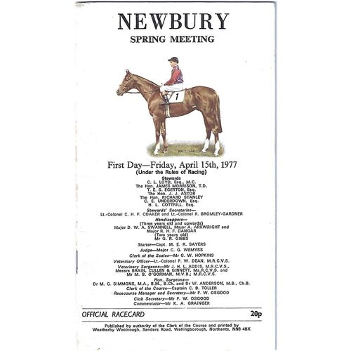 1977 Newbury Spring Meeting (15/04/1977) Horse Racing Racecard