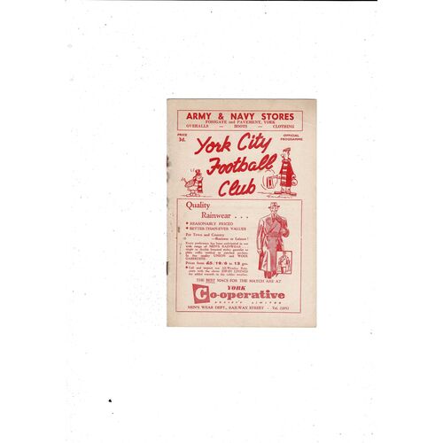 1956/57 York City v Accrington Stanley Football Programme