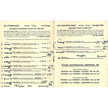 1961 Nottingham July Meeting (04/07/1961) Horse Racing Racecard