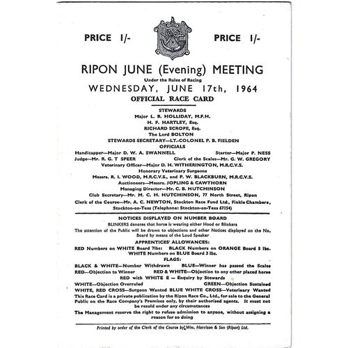 1964 Ripon June Evening Meeting (17/06/1964) Horse Racing Racecard